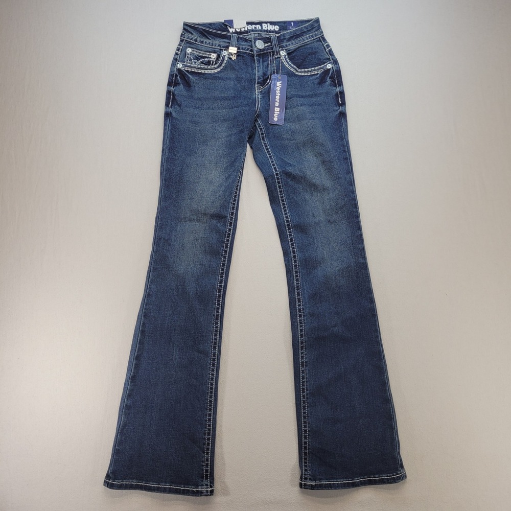 Western Blue Bootcut Jeans Womens Size 1 25x31 Denim Embroidered Sequin Cowgirl